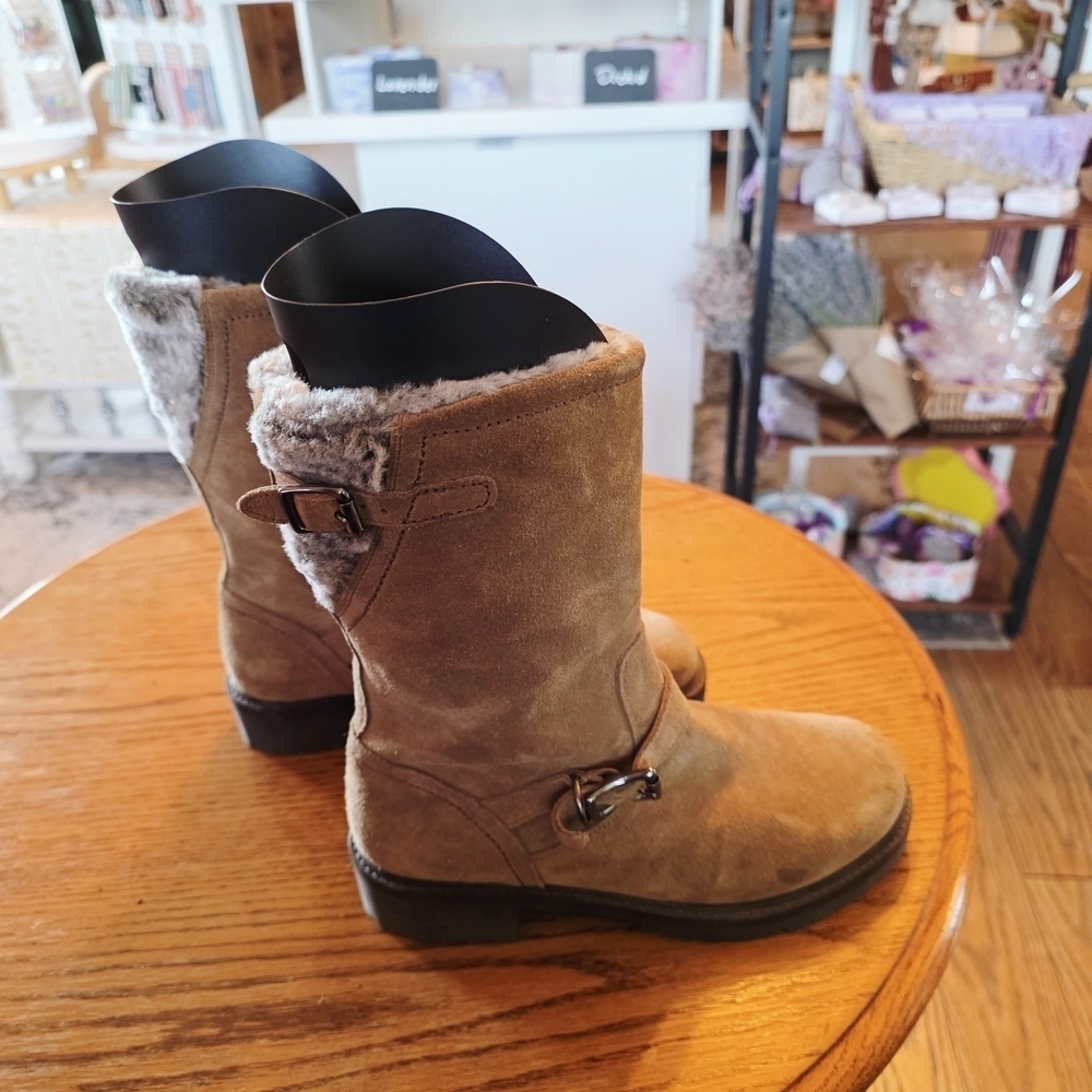 Cole Haan Tan Leather With Faux Fur Winter Boots Waterproof Shearling Lined - Picture 4 of 5